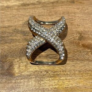 Dazzling Gold Tone X-DesignCrystal Rhinestone Scarf Slide/Ring